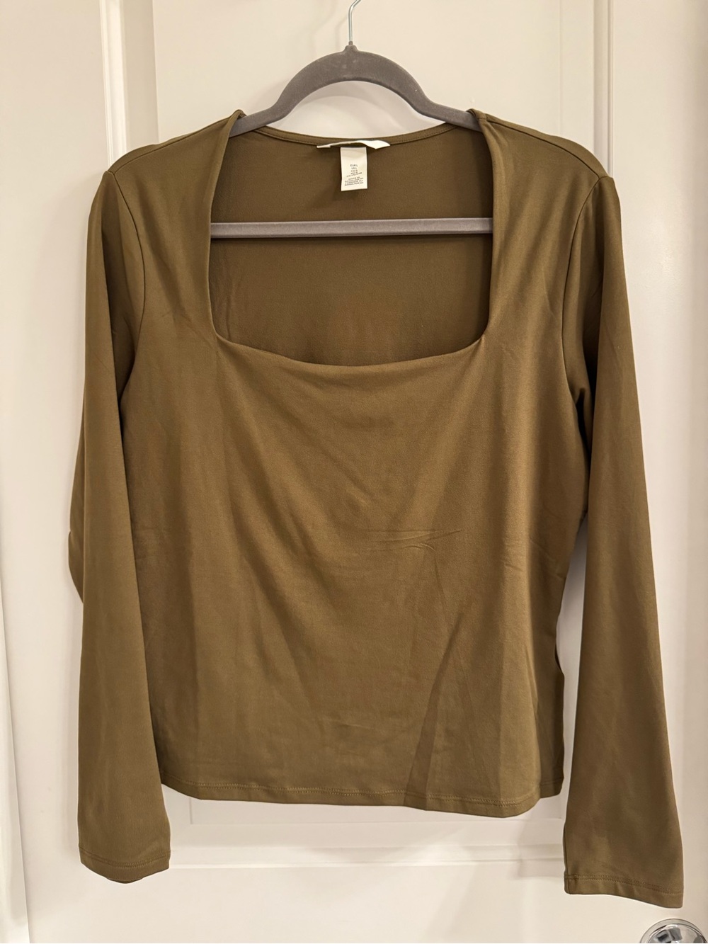 H&M Olive Square-Neck Long Sleeve Top